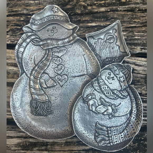 VINTAGE CARSON STATESMETAL SNOWMEN MELT YOUR HEART SECTIONED PEWTER PLATE USA C8 - Picture 7 of 7
